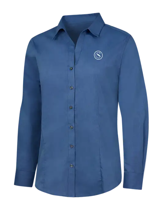 Light Navy Womens Crosshatch Easy Care Shirt w/Crumdale Icon Logo