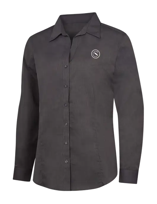 Womens Soft Black Crosshatch Easy Care Shirt w/Crumdale Icon Logo