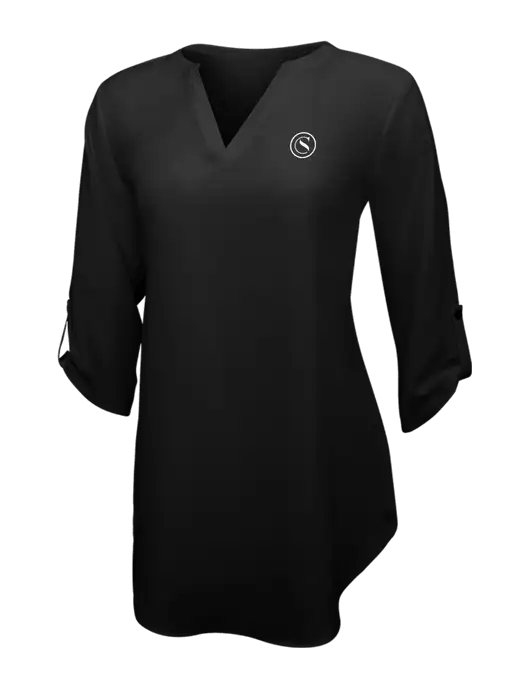 Womens Black 3/4 Sleeve Tunic Blouse w/Crumdale Icon Logo