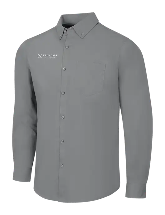 Medium Grey Long Sleeve Carefree Poplin Shirt w/Crumdale Logo