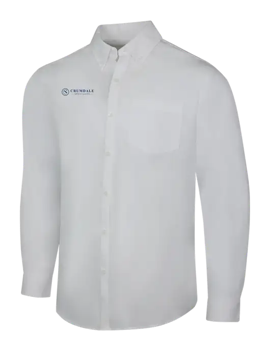 White Long Sleeve Carefree Poplin Shirt w/Crumdale Logo