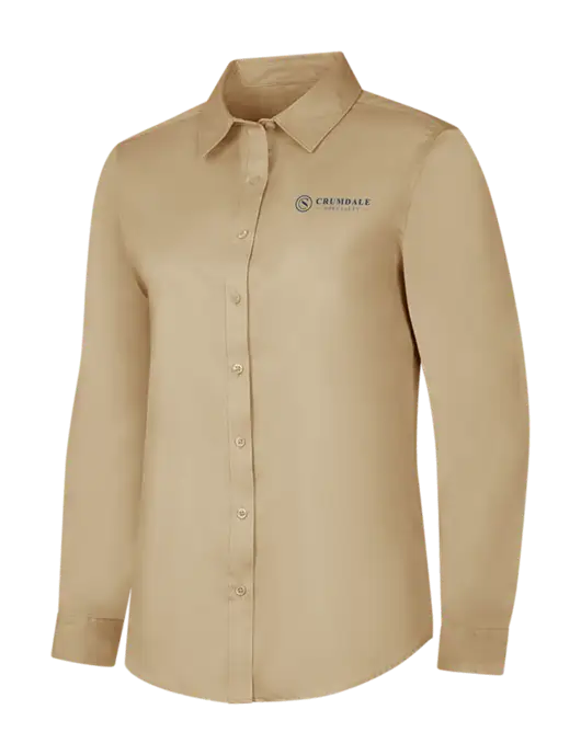 Dark Tan Womens Long Sleeve Superpro React Twill Shirt w/Crumdale Logo