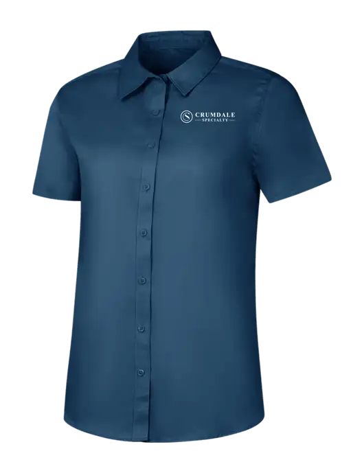 Womens Light Navy Short Sleeve Superpro React Twill Shirt w/Crumdale Logo