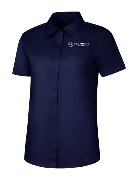 Womens Navy Short Sleeve Superpro React Twill Shirt w/Crumdale Logo