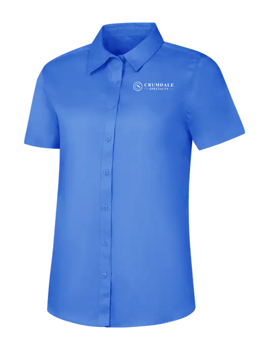 Womens Dark Carolina Blue Short Sleeve Superpro React Twill Shirt w/Crumdale Logo