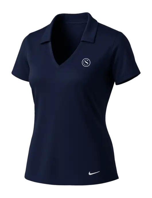 NIKE Dark Navy Womens Dri-Fit Vertical Mesh Polo w/Crumdale Icon Logo