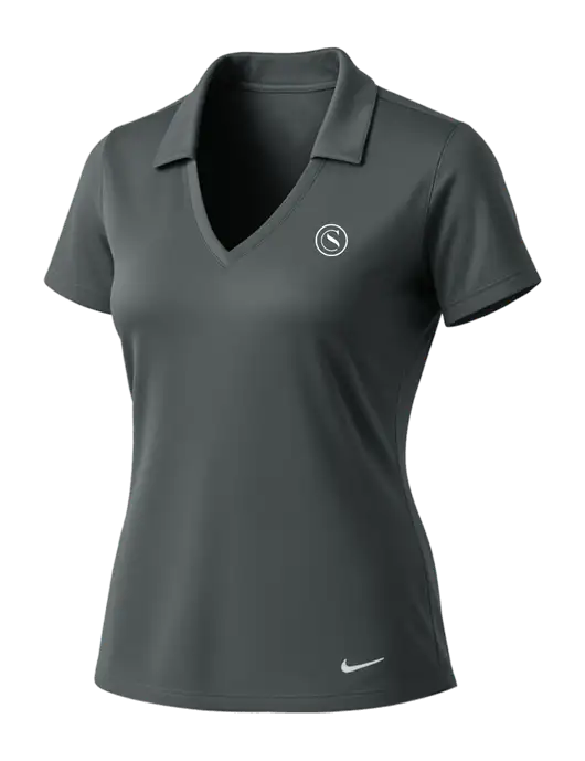 NIKE Dark Grey Womens Dri-Fit Vertical Mesh Polo w/Crumdale Icon Logo