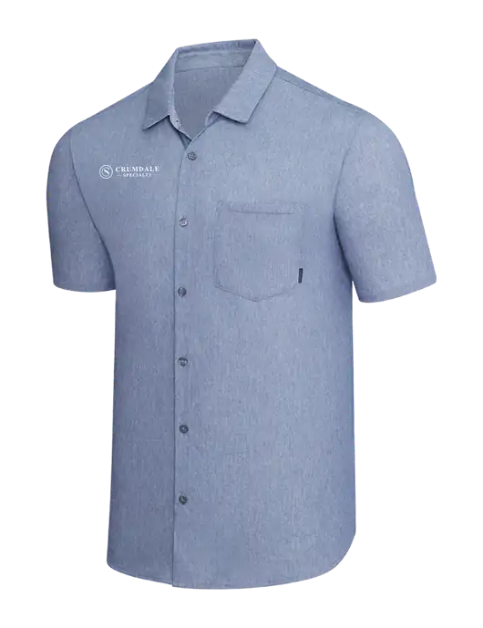 OGIO Slate Blue Heather Extend Short Sleeve Button Up Shirt w/Crumdale Logo