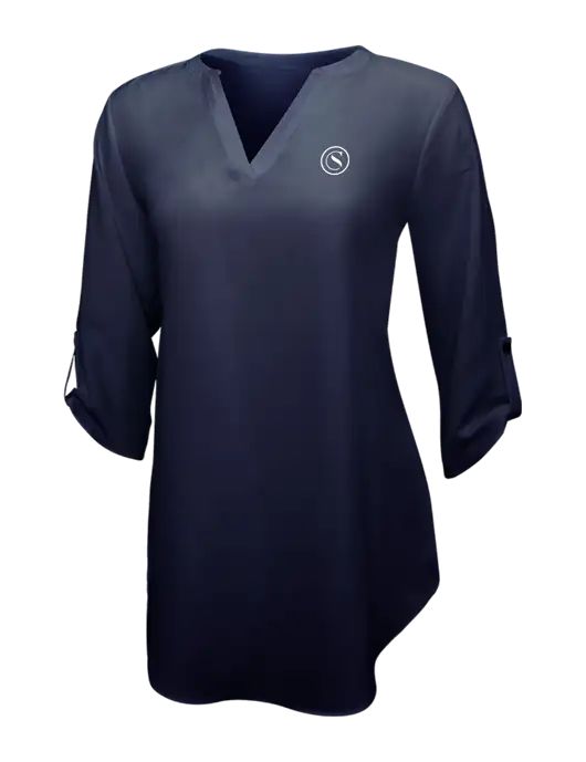 Navy Womens 3/4 Sleeve Tunic Blouse w/Crumdale Icon Logo