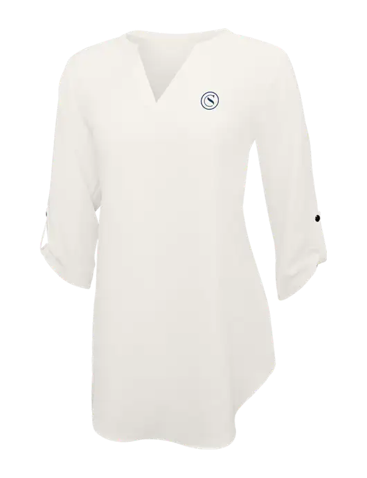 Ivory Womens 3/4 Sleeve Tunic Blouse w/Crumdale Icon Logo