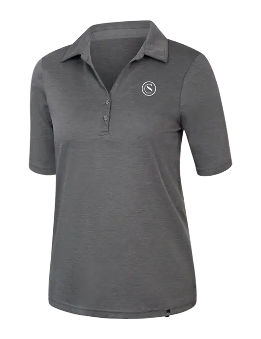 TravisMathew Womens Black Heather Sunsetters Polo w/Crumdale Icon Logo