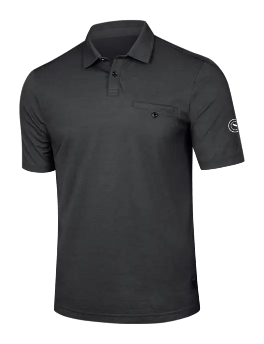 TravisMathew Black Heather Sunsetters Pocket Polo w/Crumdale Icon Logo
