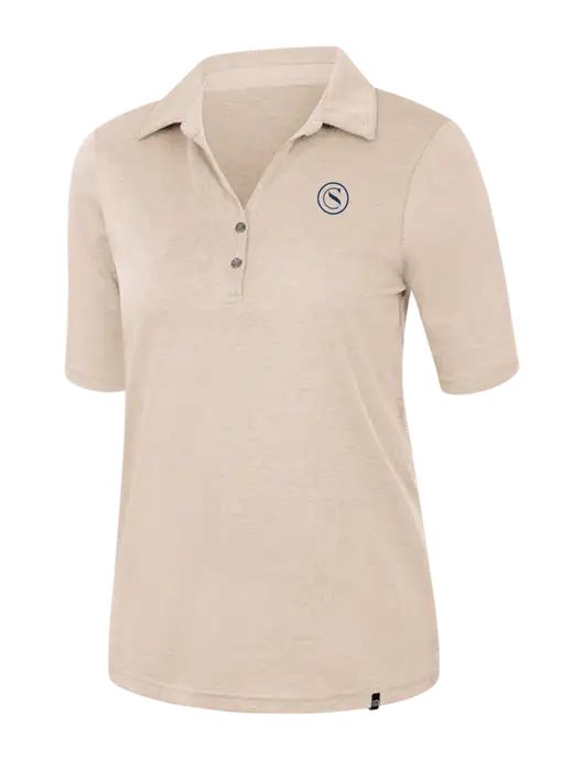 TravisMathew Womens Light Tan Heather Sunsetters Polo w/Crumdale Icon Logo