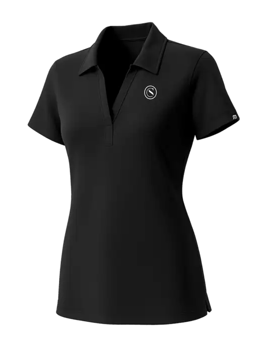 TravisMathew Womens Black Glenview Solid Polo w/Crumdale Icon Logo