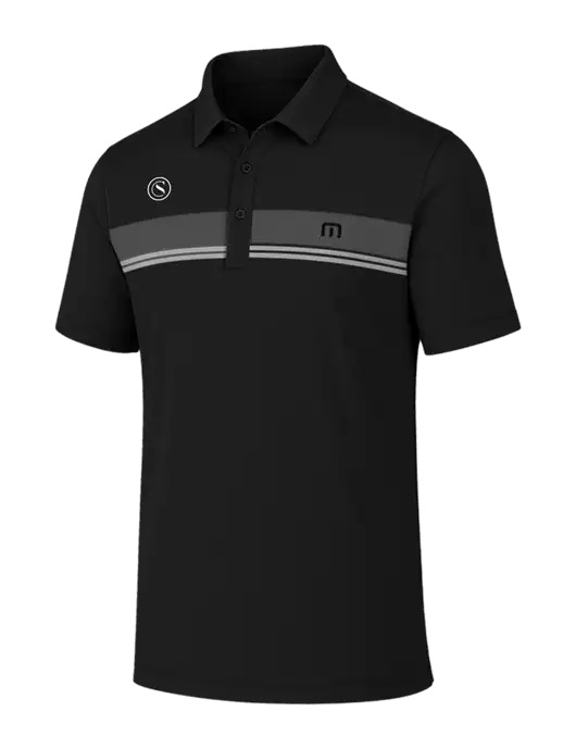 TravisMathew Black Glenview Stripe Polo w/Crumdale Icon Logo
