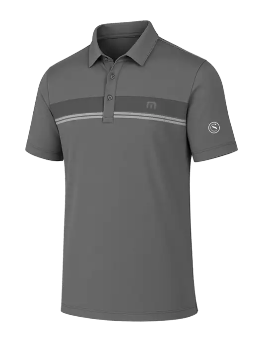 TravisMathew Medium Grey Glenview Stripe Polo w/Crumdale Icon Logo