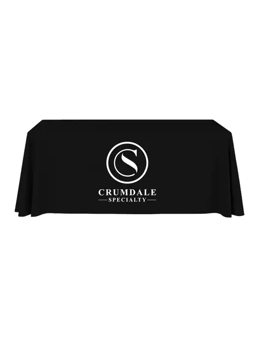 6' Stain-Resistant 4-Sided Black Table Cover w/Crumdale Logo