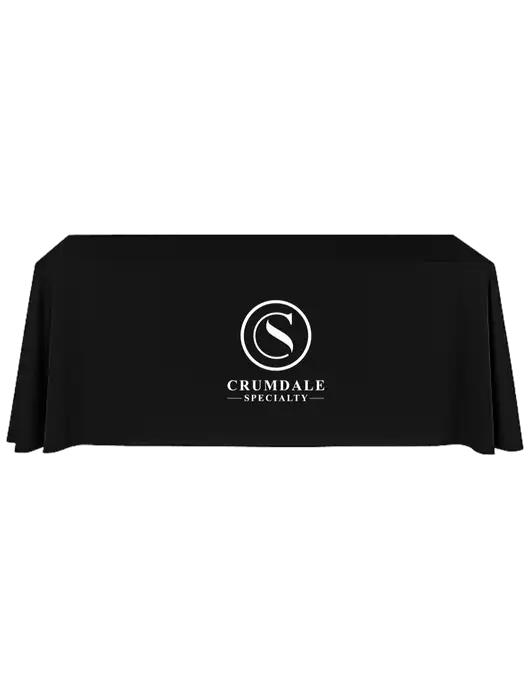 8' Stain-Resistant 4-Sided Black Table Cover w/Crumdale Logo