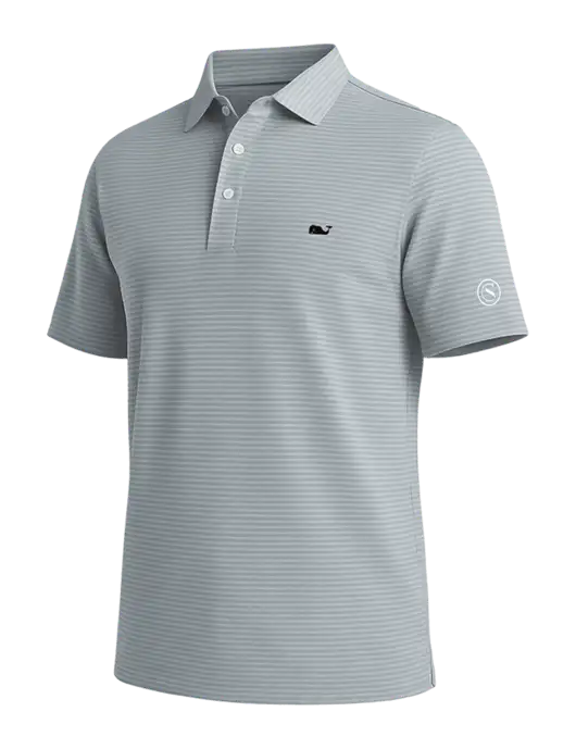 Vineyard Vines Bradley Medium Grey Stripe Sankaty Polo w/Crumdale Icon Logo