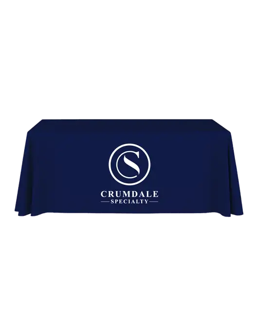 6' Stain-Resistant 4-Sided Dark Navy Table Cover w/Crumdale Logo