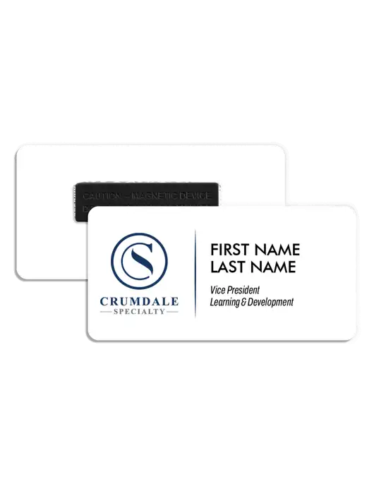 Crumdale 3" x 1.5" White Plastic Name Badge & Magnet