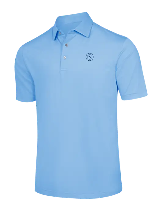 Peter Millar Light Blue Solid Performance Polo - Self Collar w/Crumdale Icon Logo